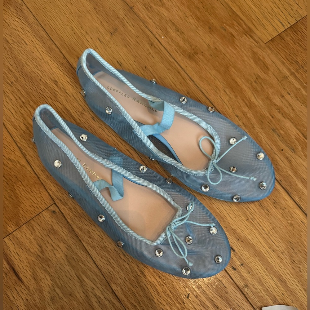 Loeffler Randall Light Blue Embellished Mesh Ballet Flats